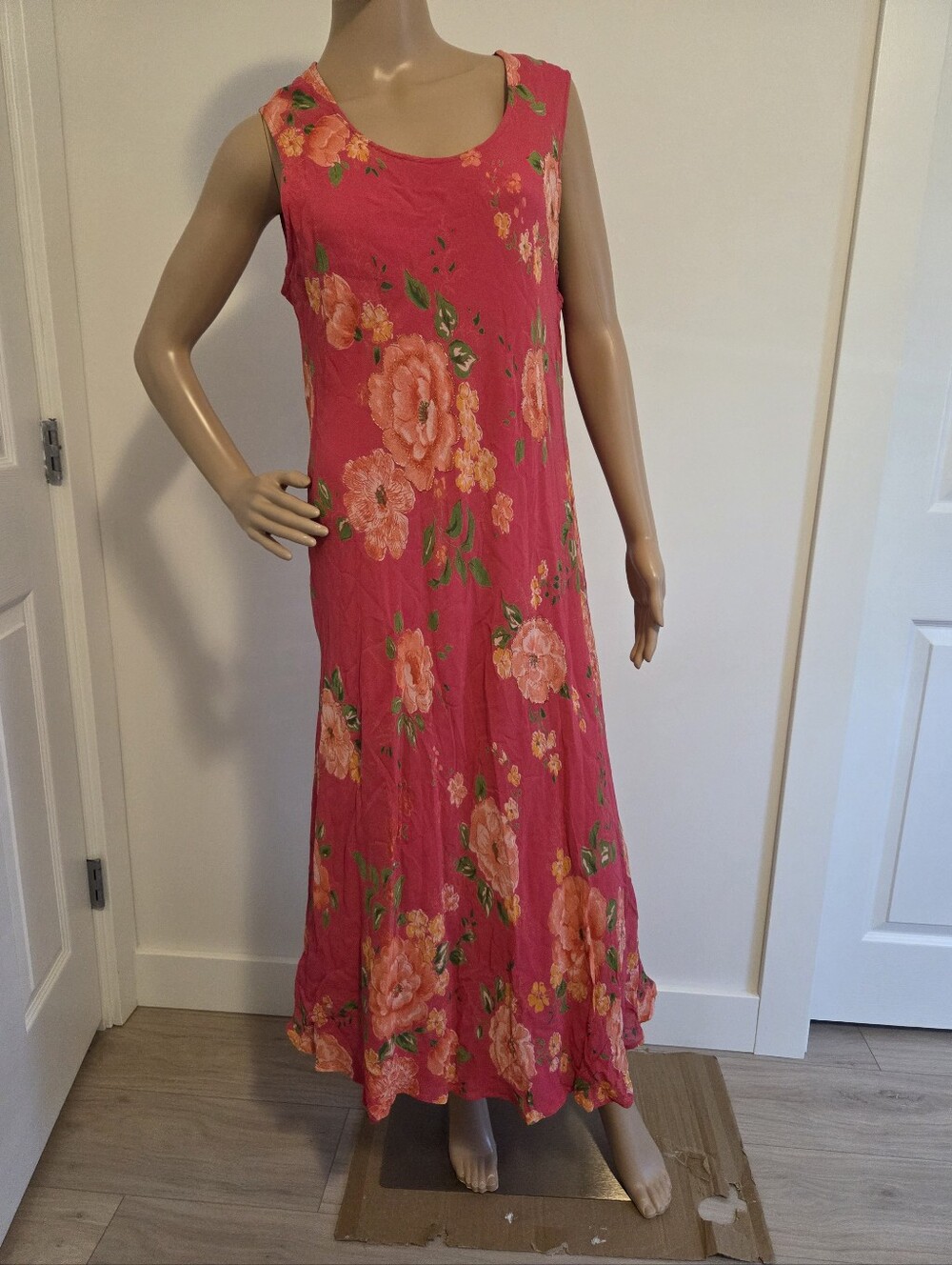 Vintage April Cornell Pink Floral "Phoebe" Bias-Cut Rayon Crepe Midi Dress